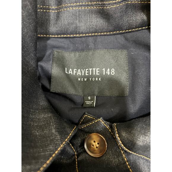 Lafayette 148 Esmeralda Dark Blue Denim Jacket Wool Lyocell Patch Pockets Small - Picture 7 of 9